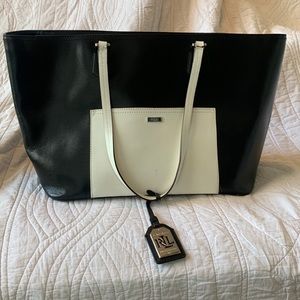Lauren by Ralph Lauren XL purse black and white pure hard leather purse